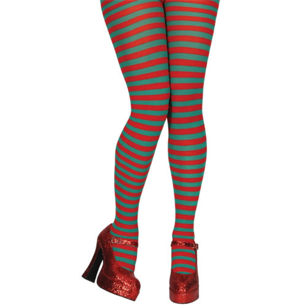 Wicked Hoisery Tights, Striped, Green-Red 1 Wicked Hoisery Tights, Striped, Green-Red