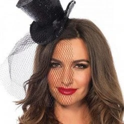 Leg Avenue Leg Ave, Mini Glitter Top Hat With Veil, Black