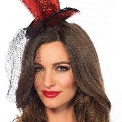 Leg Avenue Leg Ave, Mini Glitter Top Hat With Veil, Red