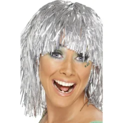 Smiffys 1980's & 90's Tinsel Wig, Silver