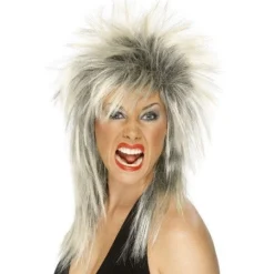 Smiffys Rock Diva Wig, Blonde & Black Womens