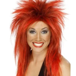 Smiffys Rock Diva Wig, Red & Black