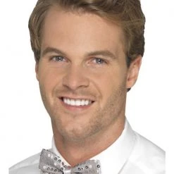 Smiffys Ties Sequin Bow Tie, Silver