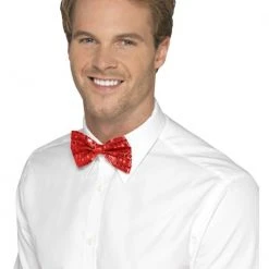 Smiffys Ties Sequin Bow Tie, Red