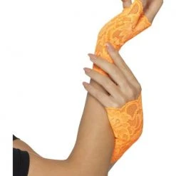 Smiffys 80's Fingerless Gloves Neon Orange