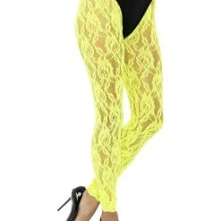 Smiffys 1980's & 90's 80's Lace Leggings Neon Yellow