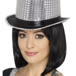 Smiffys Sequin Top Hat, Silver