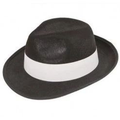 Wicked Black Felt Gangster Hat W/ White Band 1940's & 50's