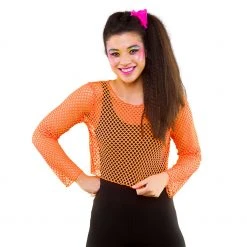 Wicked 1980's & 90's 80's Fishnet Top, Neon Orange