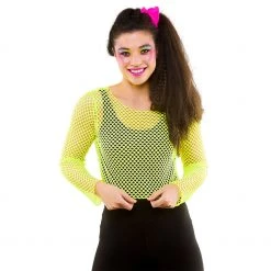 Wicked 80's Fishnet Top, Neon Yellow