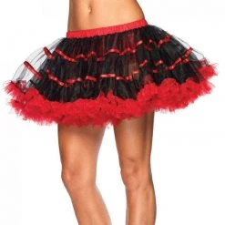 Leg Avenue Layered Satin Petticoat, Black & Red
