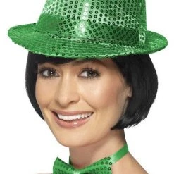 Smiffys Sequin Trilby Hat, Green