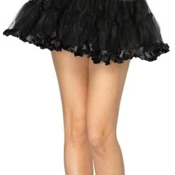 Leg Avenue Pleated Satin Trim Petticoat Black