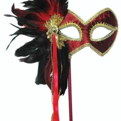 Bristol Red/Black Feathered On Stick. Masquerade