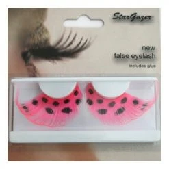 Star Gazer Eyelashes Feather, Pink With Black Spots