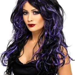 Smiffys Gothic Bride, Black-Purple Wig Womens