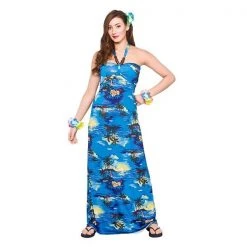 Wicked Female Costumes Hawaii Maxi Dress, Blue Palm