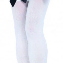 Leg Avenue Nylon Thigh Highs, White With Black Bows Hoisery