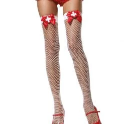 Leg Avenue Industrial Net Thigh Highs + Nurse Badge Halloween Hosiery