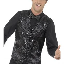 Smiffys Sequin Waistcoat, Black Male Costumes