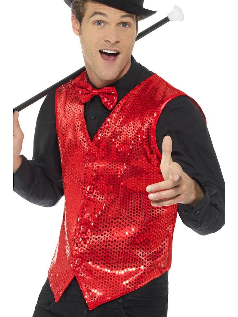 Smiffys Male Costumes Sequin Waistcoat, Red 1 Smiffys Male Costumes Sequin Waistcoat, Red