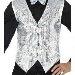 Smiffys Sequin Waistcoat, Silver Male Costumes