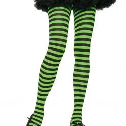 Leg Avenue Nylon Tights, Striped Black And Lime