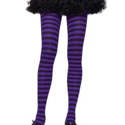 Leg Avenue Nylon Tights, Striped Black And Blue Halloween Hosiery