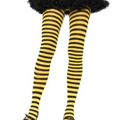 Leg Avenue Halloween Hosiery Nylon Tights , Striped Black And Yellow