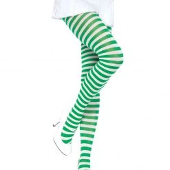 Leg Avenue Nylon Tights, Striped White And Green Halloween Hosiery