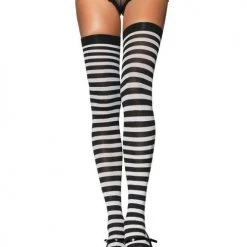 Leg Avenue Nylon Thigh Highs, Black And White Hoisery