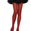 Leg Avenue Plus Size Stripe Tights, Black And Red