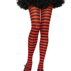 Leg Avenue Plus Size Stripe Tights, Black And Red