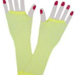 Wicked 80's Net Gloves Neon Yellow Long 1980's & 90's