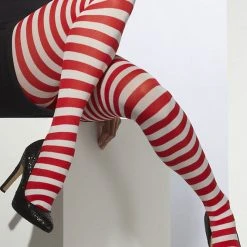 Smiffys Opaque Tights, Red-White