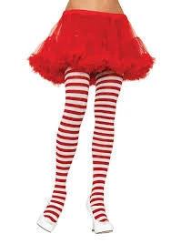 Leg Avenue Plus Size Stripe Tights, White And Red Halloween Hosiery